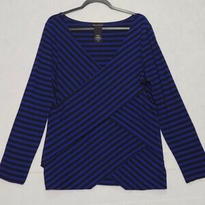 Metaphor Womens Blue‎ Black Striped Wrap Style Long Sleeve Top XL